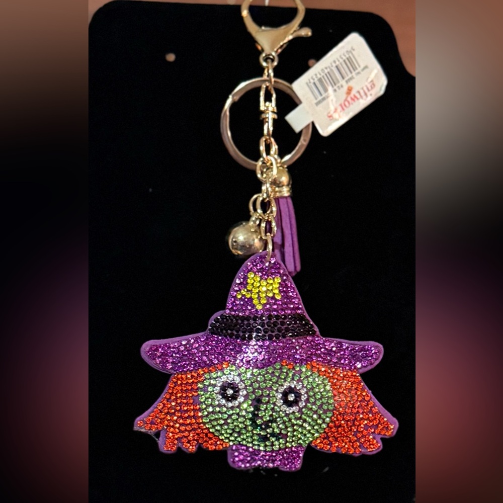 Halloween Witch Rhinestone Bag Charm Keyring